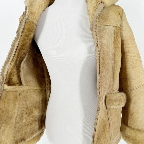Vintage Genuine Shearling Sheepskin Leather Fur Hooded Coat Size 10 Penny Lane - Picture 5 of 8